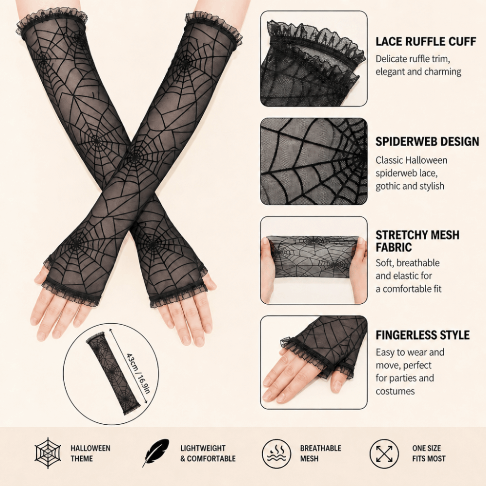 Gothic Spider Web Lace Fingerl - Fingerless Glove Knit recensione e prezzo