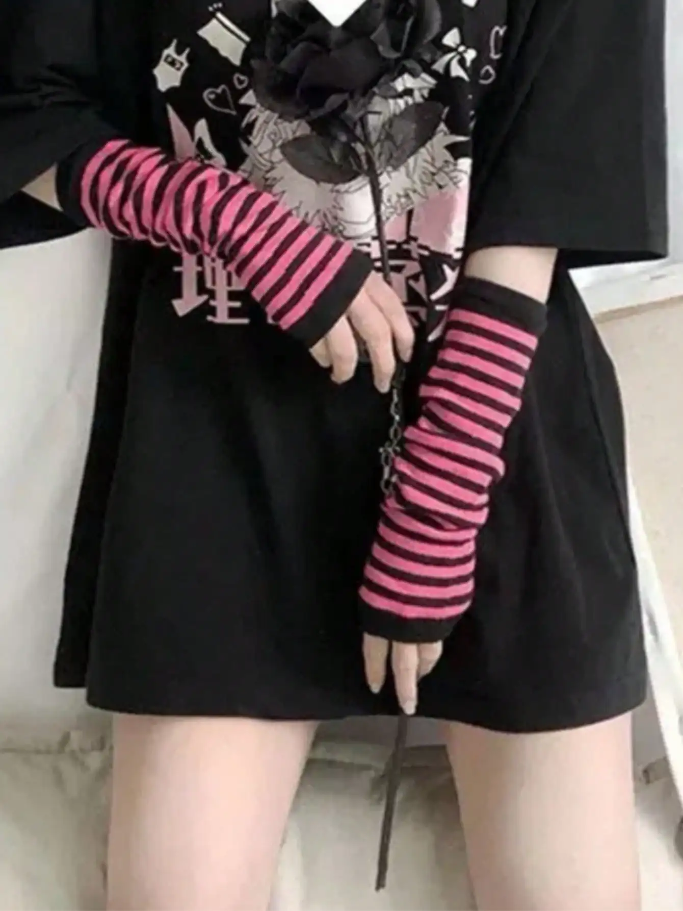 1 Pair Y2K Punk Striped Knitte - Fingerless Glove Knit recensione e prezzo